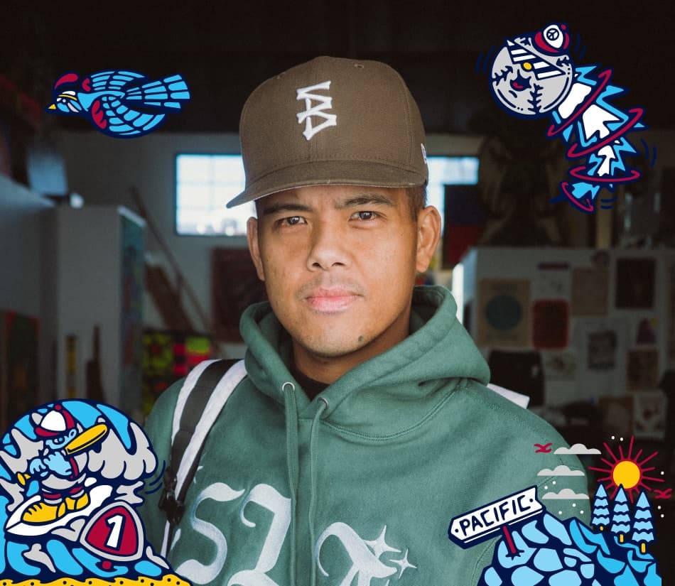 The Arrowhead spring water Aluminum Limited-Time-Only bottle artist, DJ Javier, with his art.
