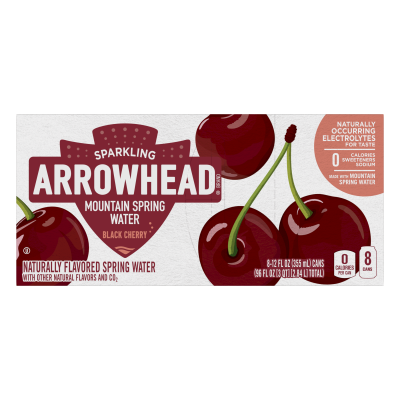 Arrowhead Sparkling Black Cherry Product detail 12oz 8 can pack front view