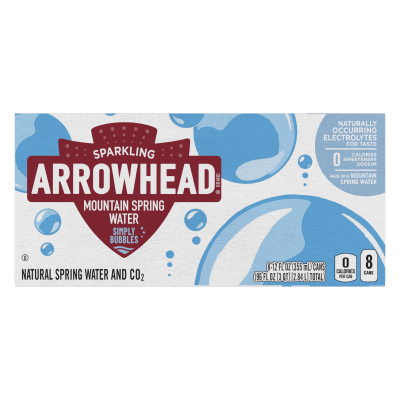 Arrowhead Sparkling Simply Bubbles Product detail 12oz can 8 pack front view