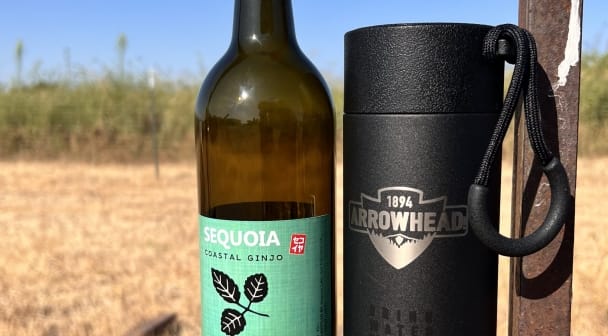 Arrowhead and Sequoia Sake partnership product packaging.